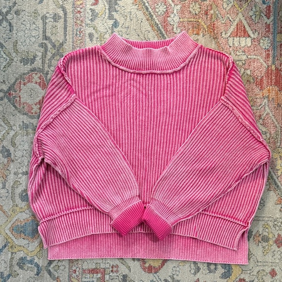 Zenana Outfitters Sweaters - Pink Striped Women's Sweater, Size S/M